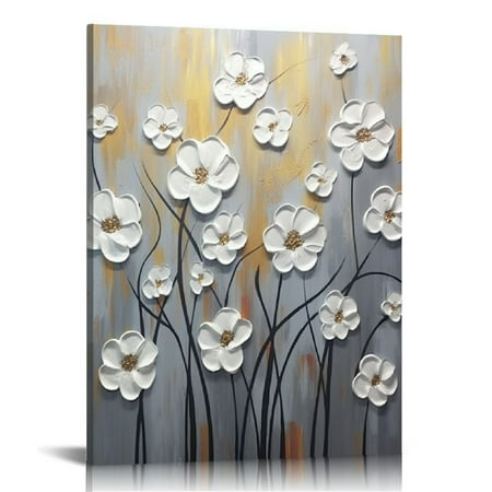 COMIO Framed Wall Art Morning Dancing Floral Oil Paintings Canvas Wall Art Modern Grace Abstract Flowers Artwork for Living Room Bedroom Home Decorations Wall Decor with Golden Frame