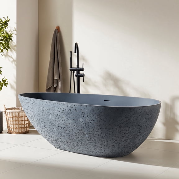 67" Stone Resin Luxury Contemporary Solid Surface Freestanding Bathtub in Cement Point Treatment Oval Tub