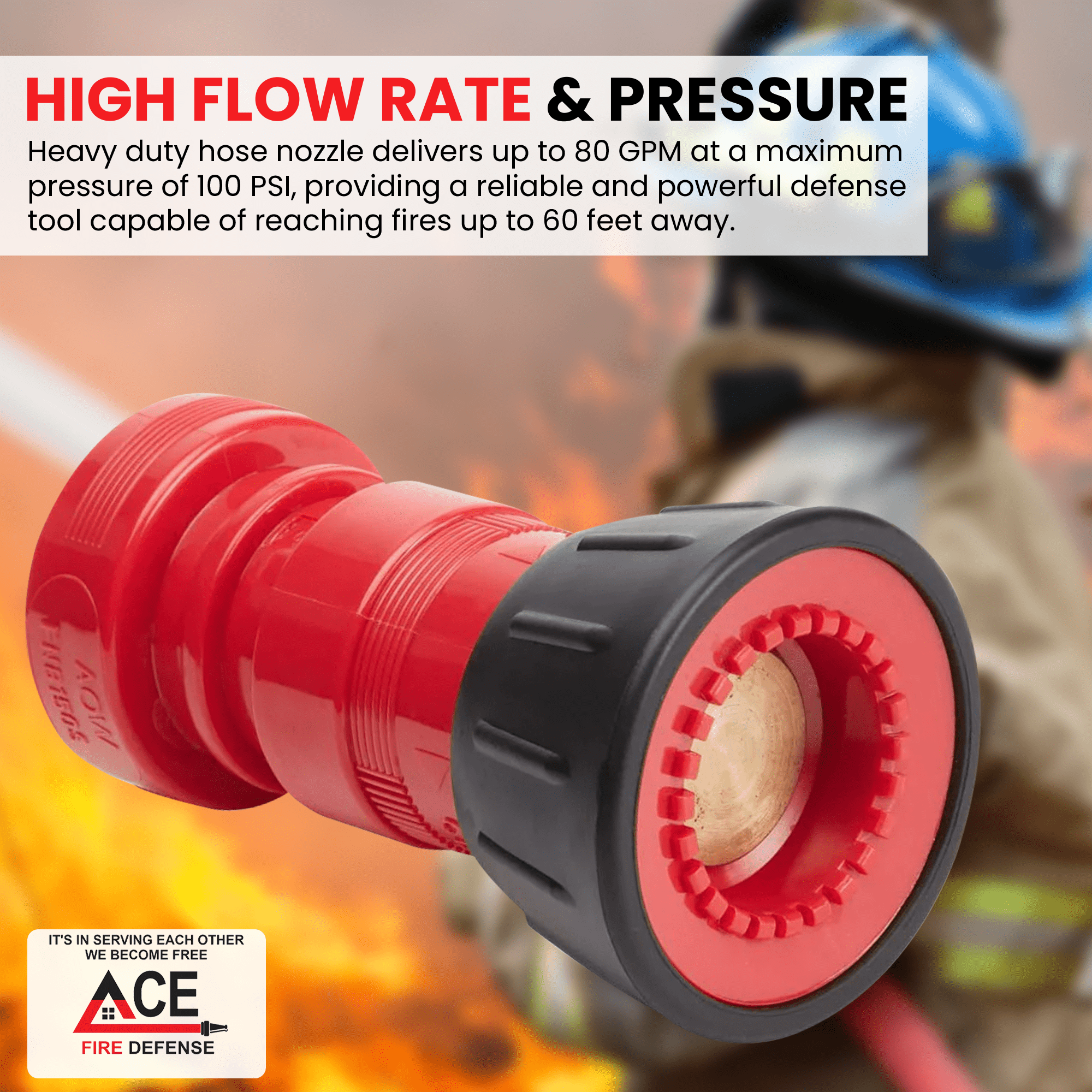 Fire Hose Nozzle 1.5" NH/NST Jet Fog | High Pressure Hose Nozzle for Firefighter | Adjustable Polycarbon Brass Baffle Sprayer Nozzle | Fire Hydrant, Dust Control, Wildfire Defense | 80 GPM, 100 PSI