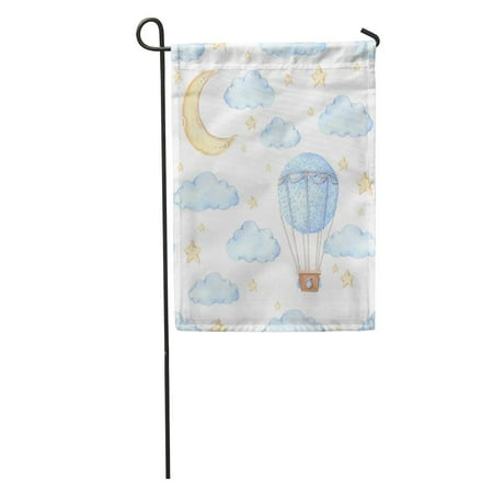 Patio Rooms Ideas SIDONKU Watercolor Air Balloon Moon and Stars Ideas for Children Room Garden Flag Decorative Flag House Banner 28x40 inch ()