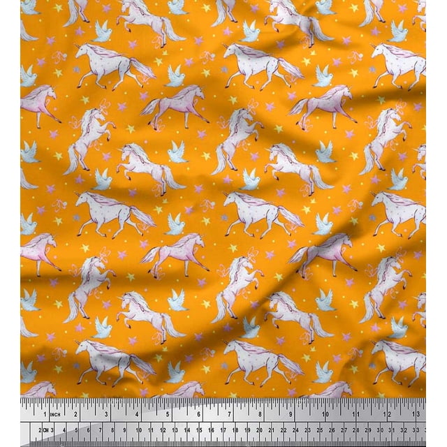 Soimoi Rayon Fabric Dot,Star & Unicorn Animal Decor Fabric Printed Yard 56 Inch Wide