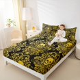 thumbnail image 4 of Homewish Vintage Damask Floral Bed Sheets,Gothic Skull King Sheets,Gold Spooky Halloween Sheet Set,Breathable Bedroom Decorative,4 Pieces, 4 of 7