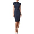 thumbnail image 2 of INSPIRE CHIC Cowl Neck Dress for Women's Cap Sleeve Stretch Work Bodycon Pencil Dresses with Belted XS Blue, 2 of 6