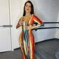 thumbnail image 3 of Tralilbee Robe à Rayures Colorées pour Femme Grande Taille, Design Mode, Nouvelle Robe Moulante Aguichant à Manches Longues et Col en V, Tenue Décontractée pour Fête, Coupe Ajustée, Longue, Fête, 3 of 7