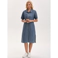 thumbnail image 7 of DARING DIVA Midi Denim Short Sleeve Button Down Tunic Jean Dress M Gray Blue, 7 of 7