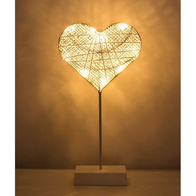 Lámpara de escritorio decorativa, lámpara de noche LED con forma de corazón a pilas, luz de noche blanca cálida, decoración de mesa para Navidad, hogar, dormitorio, Ramadán, color blanco.