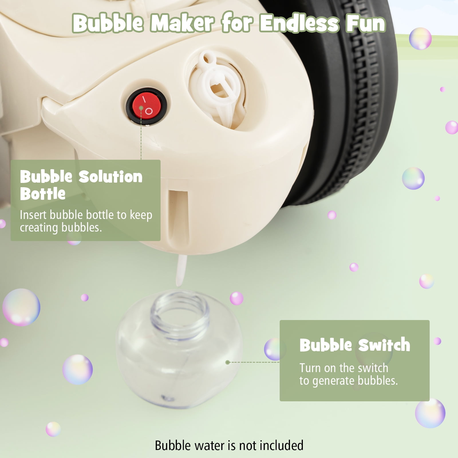 Infans 6V Kids Bubble Car Electric Ride on Motorcycle w/ Music Button & LED Headlight