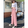 thumbnail image 6 of Womens Waffle Knit Lounge Wide Leg Pants High Elastic Waist Flowy Sweater Pants with Drawstring Pink XL, 6 of 7