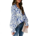 thumbnail image 3 of Baywell Spring and Autumn Chiffon Button Cardigan Loose Floral Pattern Plus Size, Fashionable Lantern Sleeve Top for Women, 3 of 6