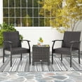 thumbnail image 4 of Costway 3 PCS Patio Conversation Set Wicker Chair Tempered Glass Table Cushioned Seat Quick Dry Foam All Weather, 4 of 11