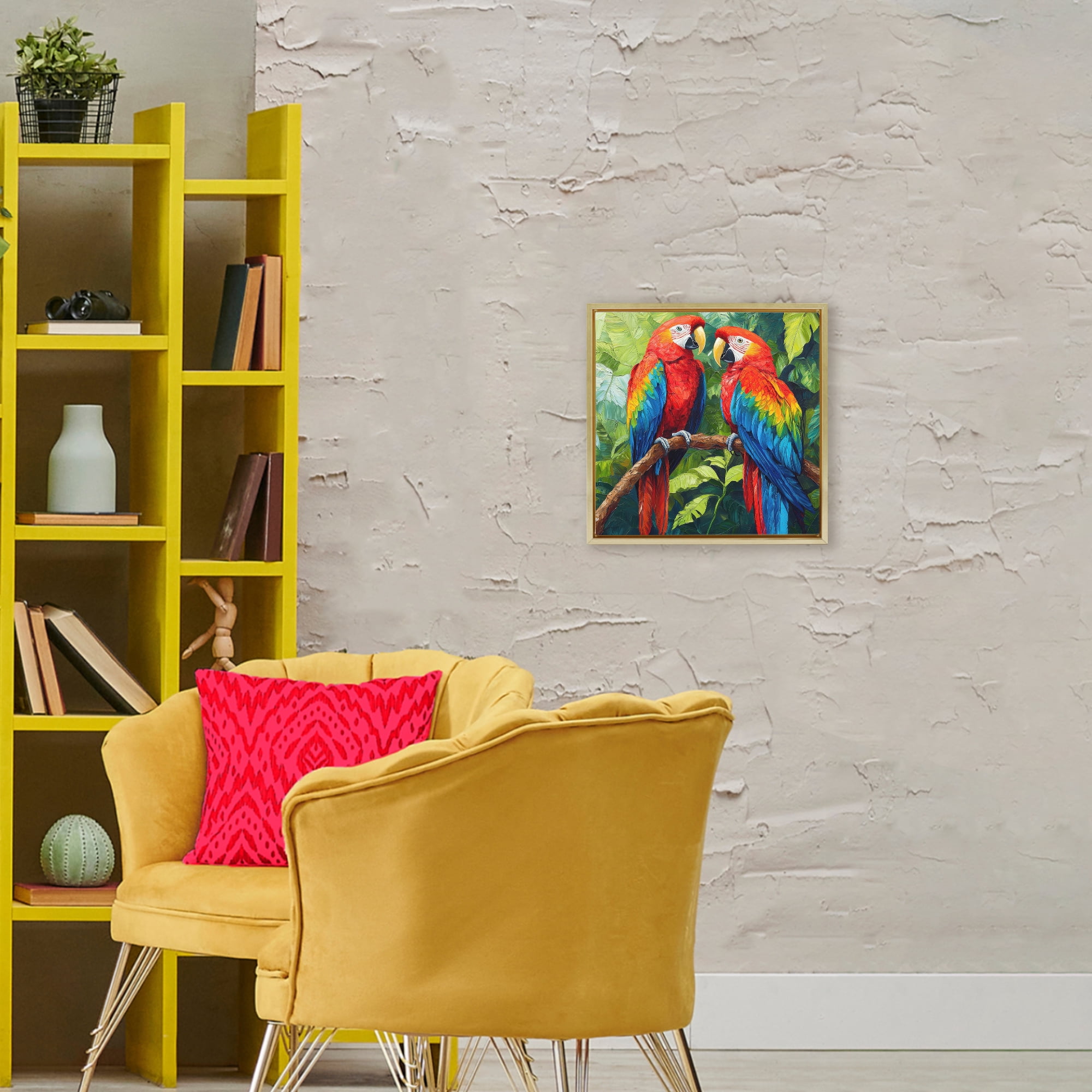 Stupell Industries Tropical Parrot Pair Gold Framed Floater Canvas Wall Art, design by Petal Prints Design