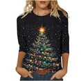 thumbnail image 2 of LEKWK Christmas Plaid Shirt Women Xmas Tree Crew Neck 3/4 Sleeve Tops Christmas Tee Shirts for Women Plus Size Holiday Sparkle Shirts for Women Party, 2 of 5