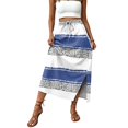 thumbnail image 4 of Womens Striped Print Maxi Skirt High-waisted Drawstring Swing Mid-length Side Slits Boho Beach Vacation Long Skirts Gray L, 4 of 6