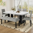thumbnail image 4 of Harper & Bright Designs Faux Marble Dining Table Set for 6, 6 Pieces Rectangle Dining Table with 4 Upholstered Chairs & Bench, Modern Kitchen Furniture for Dining Room, Gray, White, 4 of 18