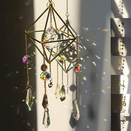 

Beechoice Sun Catcher Decor Window Hanging Crystals Suncatchers with Moon or Sun Pendant Prism Ball Rainbow Maker Ornaments for Home Garden Christmas Party Wedding Decorations & Gift