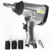 STARK USA 1/2" Square Drive Air Impact Wrench Extended Anvil Pneumatic Tool with 3 Socket Set