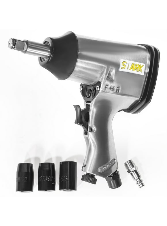 STARK USA 1/2" Square Drive Air Impact Wrench Extended Anvil Pneumatic Tool with 3 Socket Set