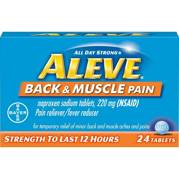 Aleve Back & Muscle Pain Reliever/Fever Reducer Naproxen Sodium Tablets, 220 mg, 24 Ct
