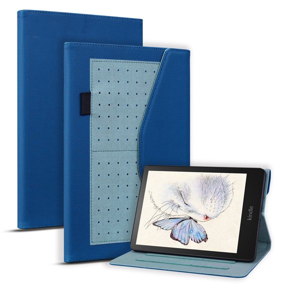 SaniMore Wallet Case for Kindle Paperwhite 11th Generation 6.8" 2021, PU Leather Magnetic Closure Cover Support Pencil Holder Card Slot & Kickstand Full Body Protective Shell, Blue