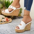 thumbnail image 3 of Platform Sandals for Women Cork Wedges Backless High Heels Open Toe 2026 Summer Fashion Buckle Strap Slip on Slides White Size 6, 3 of 8