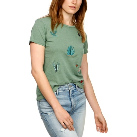 Lucky Brand Womens Cotton Embroidered T-Shirt Green XS