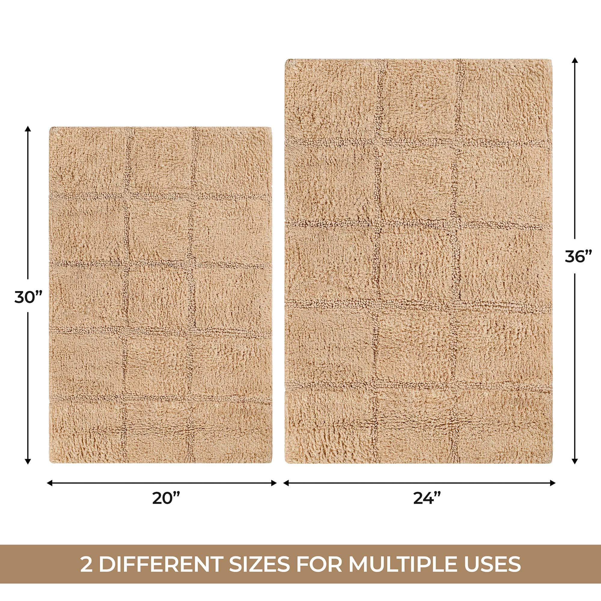 Superior Non-Slip Washable Bath Rug Set, 20" x 30", 24" x 36", Taupe