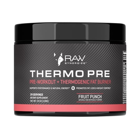 RAW Synergies Thermo Pre - Fitness Support Supplement for Active Lifestyles - Pre-Workout Thermogenic & Metabolic Support - Plant-Based, Natural Ingredients - Fruit Punch - 24 Servings