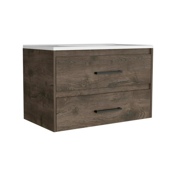 Cardova Floating Vanity Bathroom with 2-Drawers, Dark Brown / White
