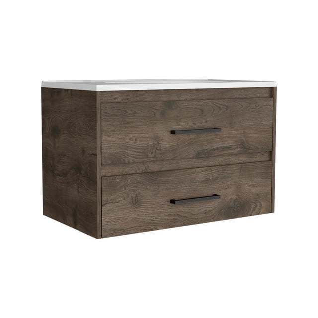 Cardova Floating Vanity Bathroom with 2-Drawers, Dark Brown / White