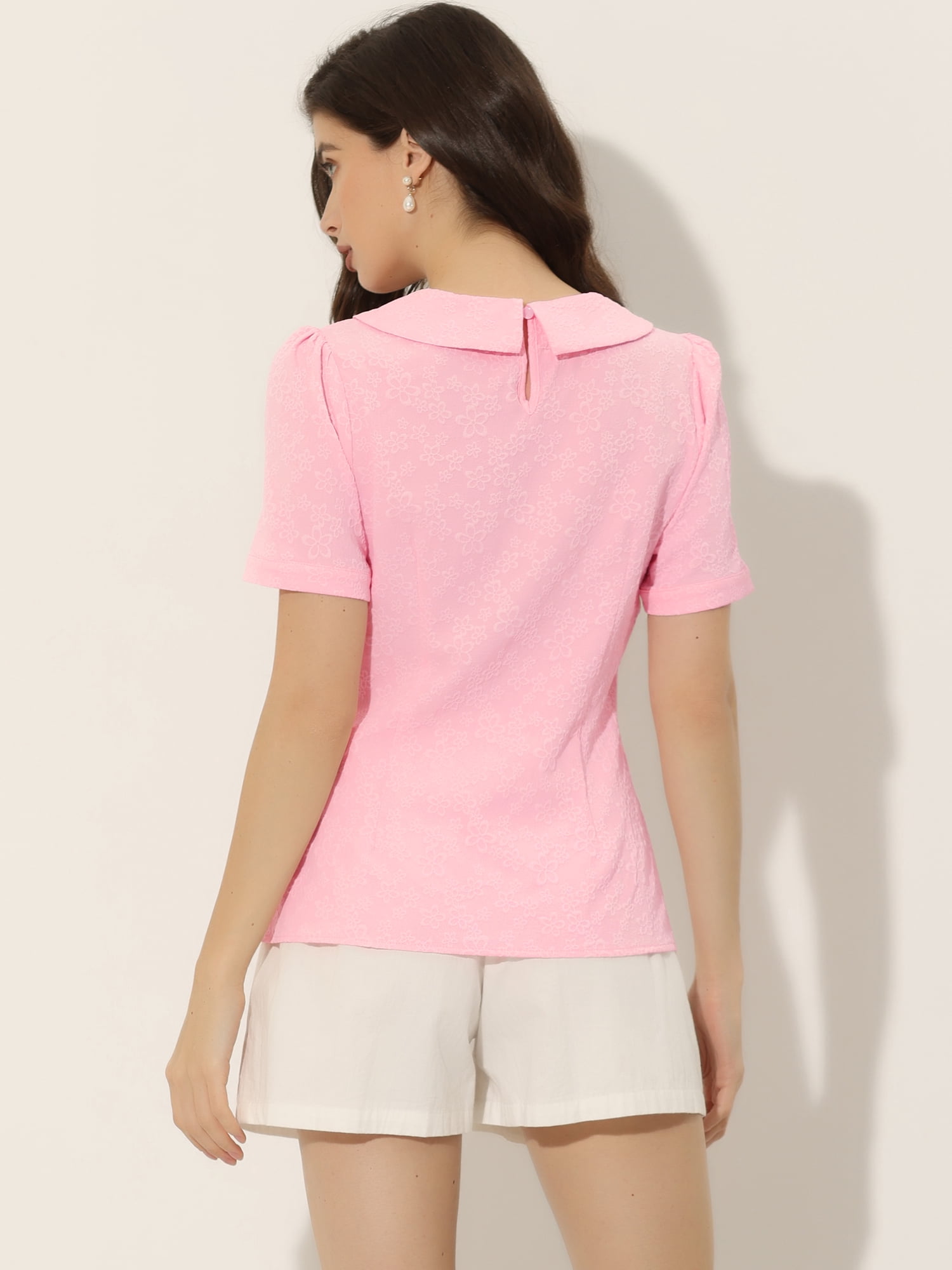DARING DIVA Floral Puff Kawaii Peter Pan Collar Blouse XS Pink