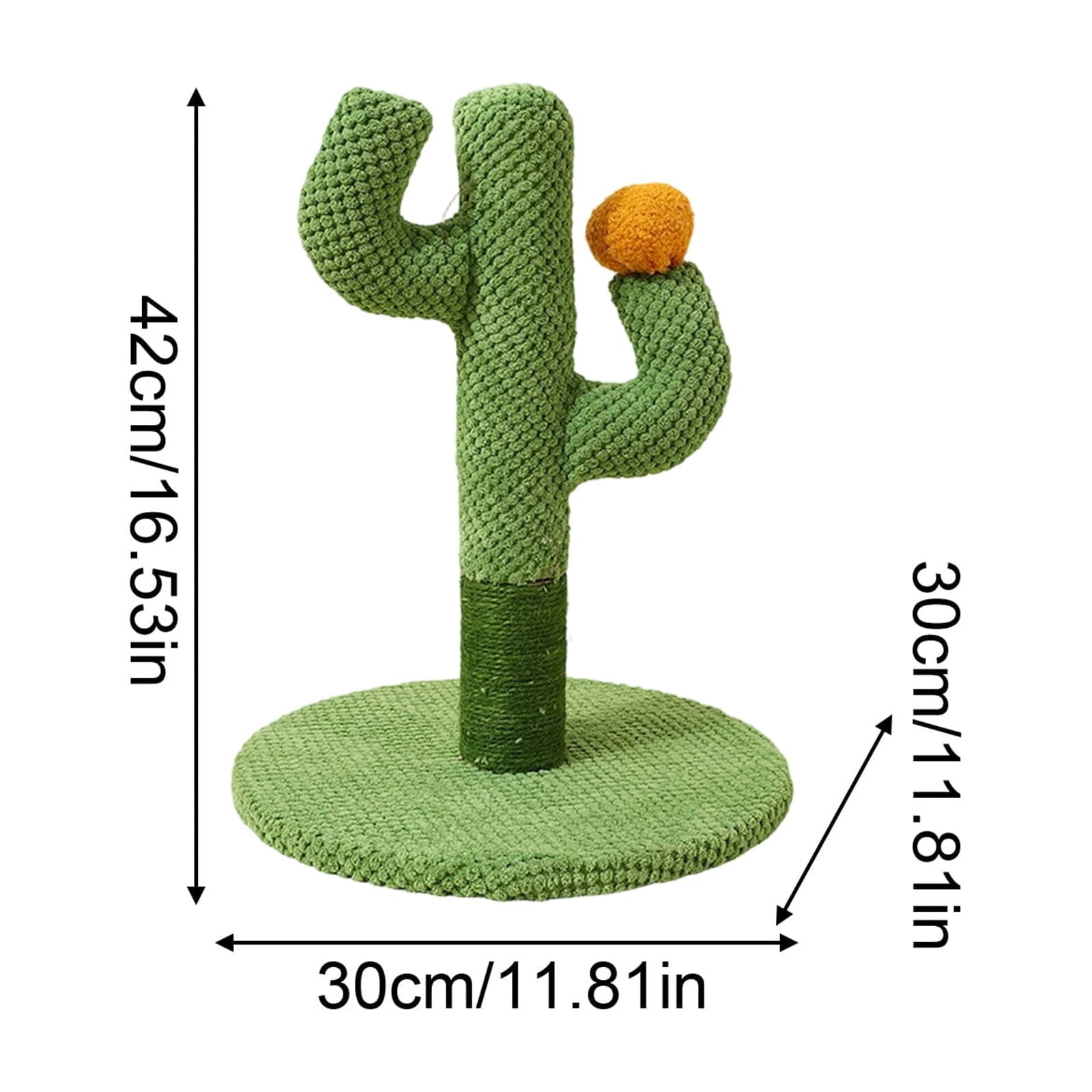 Cactus Cat Scratching Post with Sisal Rope, Stable Interactive Cat Tree with Hanging Ball for Indoor Cats, Durable Furniture Protector for Kittens and Adult Cats, Green Pet Toy, M