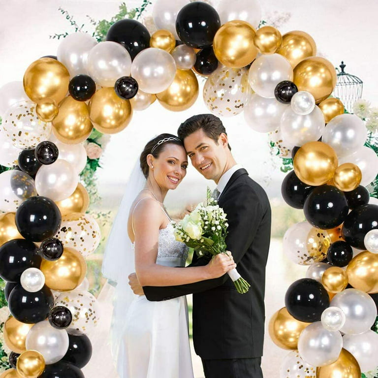 KBZVNAF Black White Gold Balloons Garland Kit - 100Pcs Black White Metallic  Gold and Gold Confetti Latex Balloons Arch for Wedding Engagement Birthday
