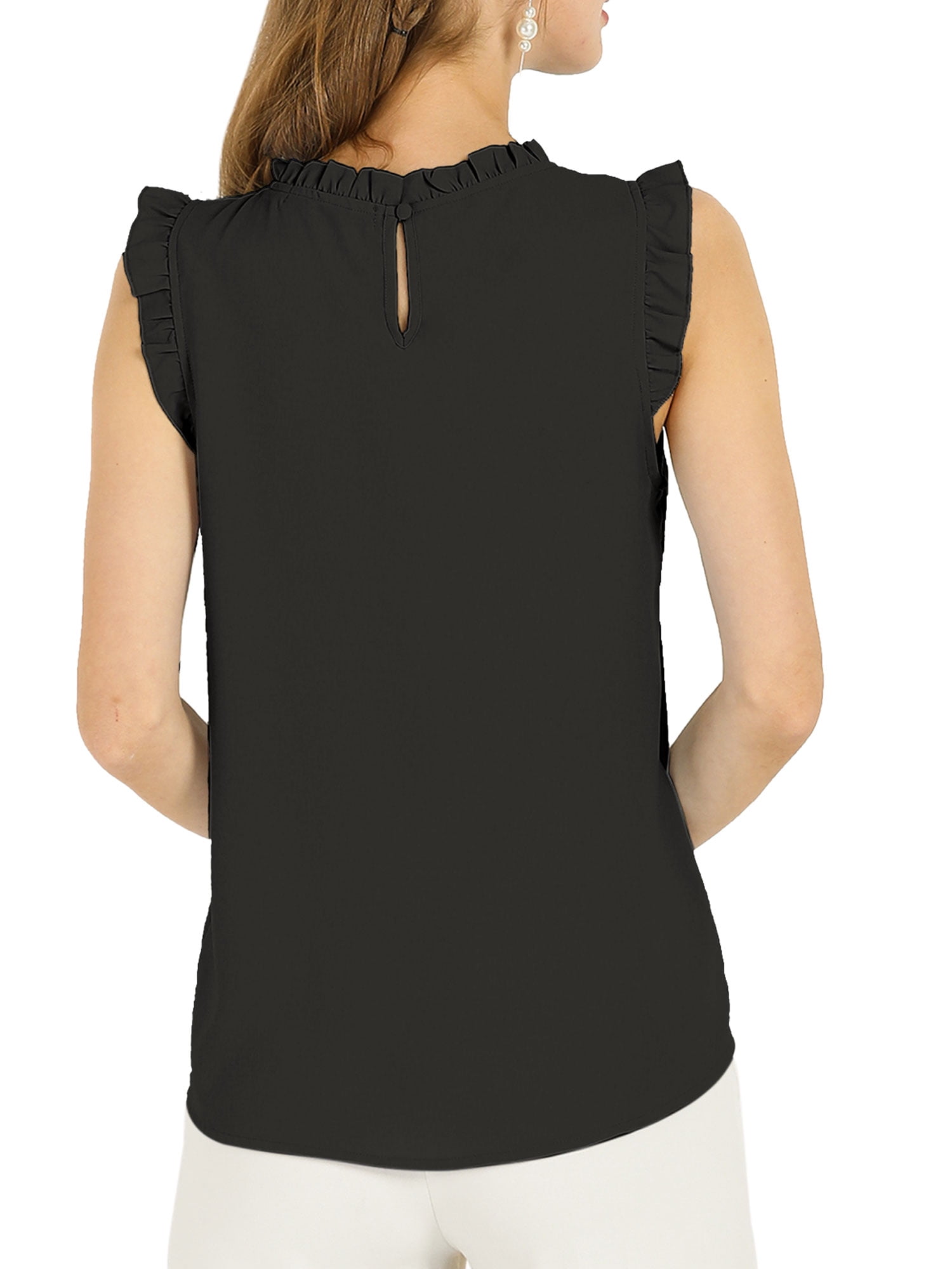 DARING DIVA Women's Ruffled Trim Pleated Plain Blouse Top XL Black