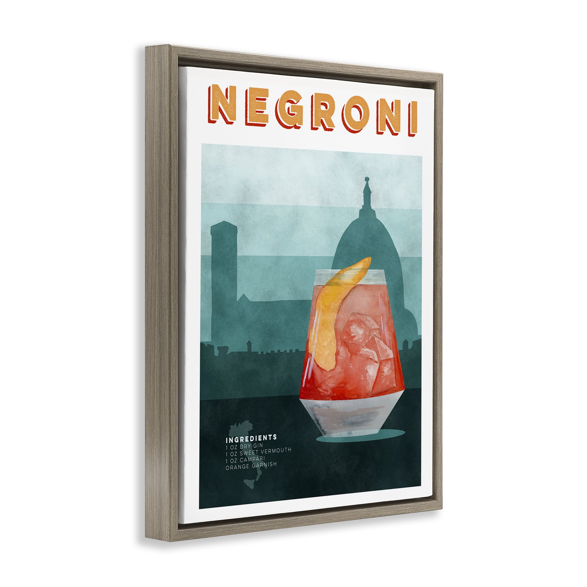 Retro Negroni & Architecture Brown Framed Floater Canvas Wall Art, design by Brett Blumenthal