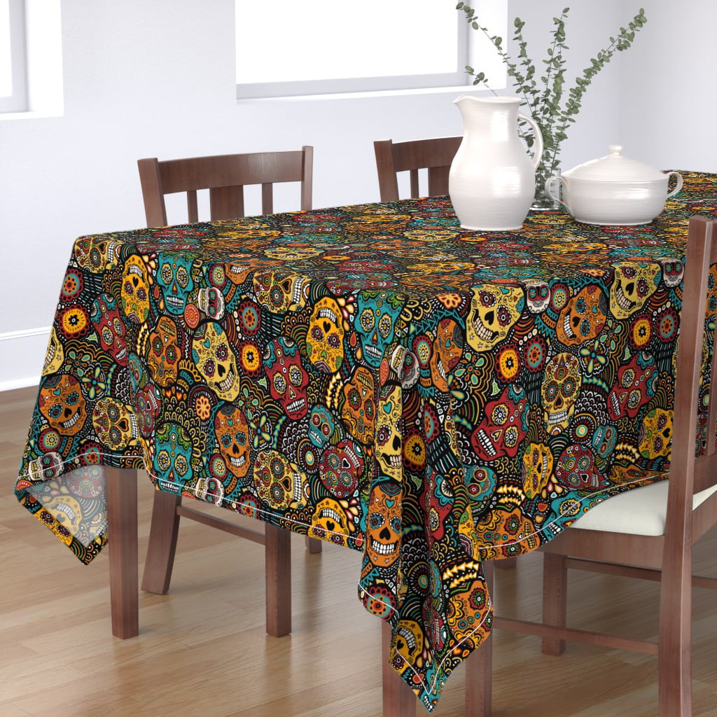 60 X 90 Ambesonne Sugar Skull Tablecloth Blue Red Ivory Pattern with Skulls and Red Roses in Floral Mexican Style Ornaments Print Rectangular Table Cover for Dining Room Kitchen Decor