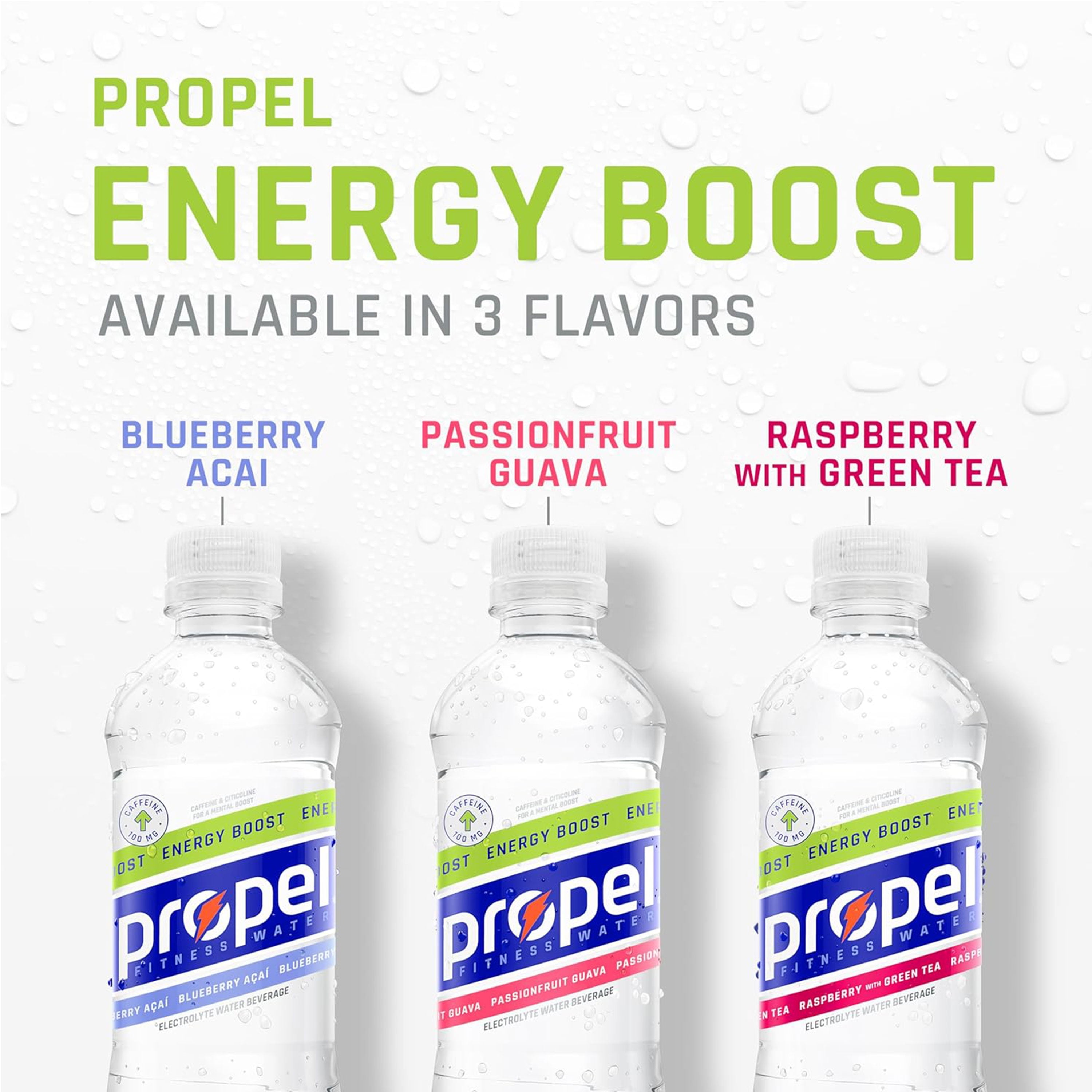 Propel Energy Boost Electrolyte Energy Water, 3 Flavor Variety Pack, 16.9 fl oz, 12 Count Bottles