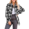 thumbnail image 2 of Txlixc Blusa de mujer, chaqueta de camisa de botón de manga larga con solapa a cuadros, traje de otoño de mujer Txlixc moda, 2 of 7