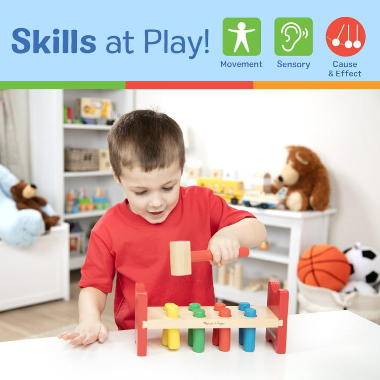 Melissa Doug Deluxe Wooden Pound-A-Peg Toy With Hammer FSC