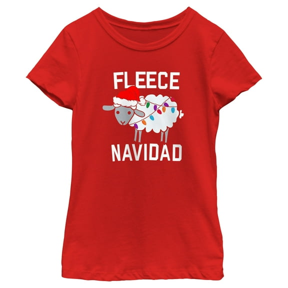 Girl's CHIN UP Christmas Fleece Navidad Graphic Tee Red Large