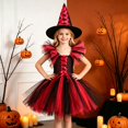thumbnail image 3 of XXWXYD Girls Layered Ruffle-Shoulder Witch Tutu Dress with Hat, Sleeveless Mesh Tulle Lace-Up Halloween Party Performance Outfit Eight Color Choices, 3 of 4