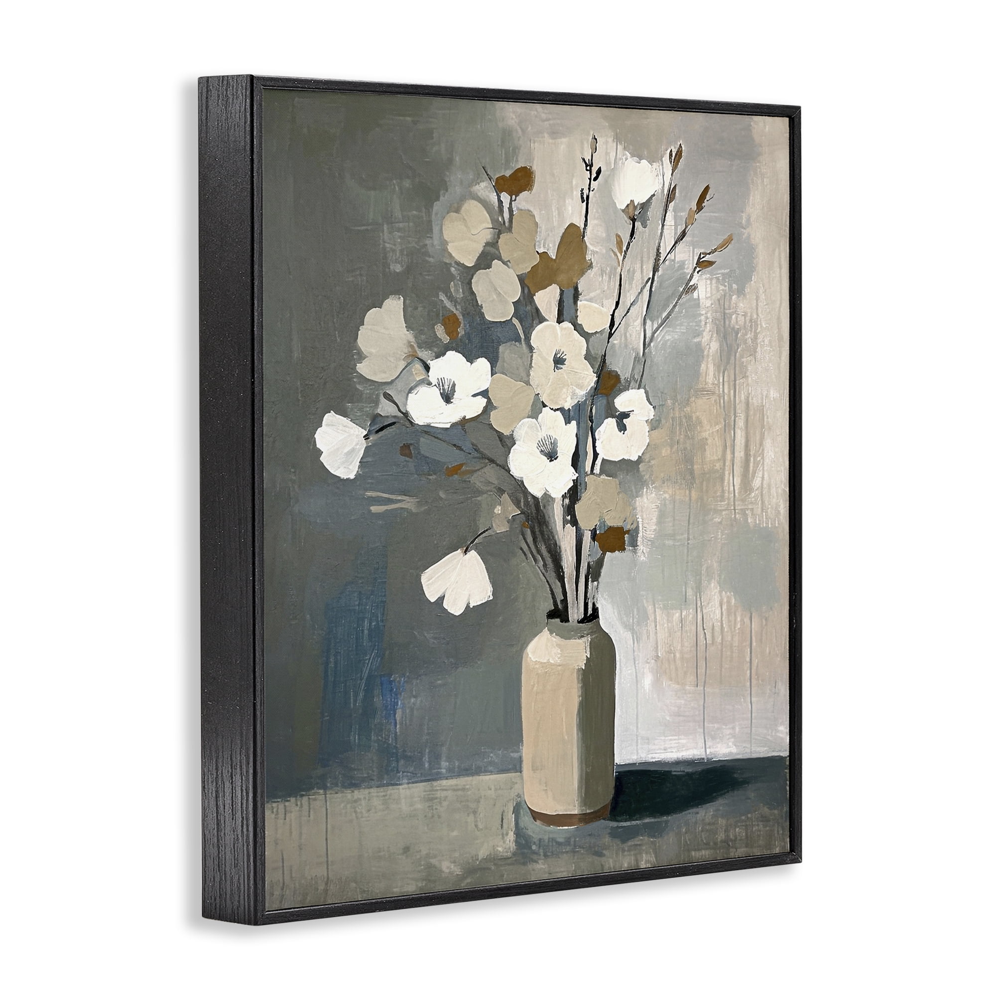 Stupell Industries Natural Floral Vase Botanical & Floral Painting Black Framed Art Print Wall Art, 24 x 30