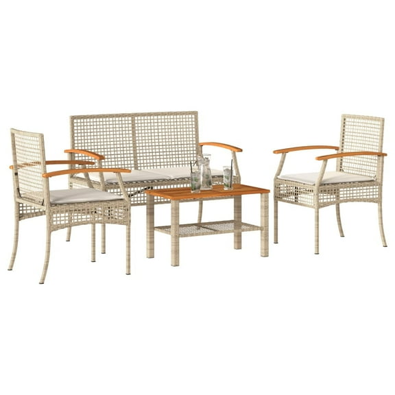 vidaXL 4 Piece Patio Lounge Set with Cushions Beige Poly Rattan
