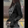 thumbnail image 4 of Camisetas Gráficas para Mujeres, Adolescentes, Estética Grunge, Gótica, Y2K, Básica, de Punto, Larga, Otoño. Negro M, 4 of 8