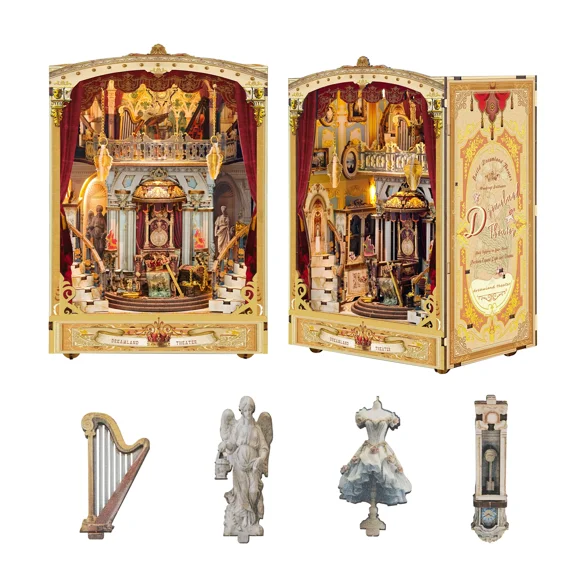 Strucwood DIY Book Nook Kit Dreamland Theater Wooden Puzzles with LED Dust Cover,3D Crafts Hobbies Gifts for Adults（SQ-64）