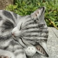 thumbnail image 3 of Sleeping Cat Garden Statue Polyresin Gray Tabby Decor Outdoor, 3 of 5