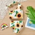 thumbnail image 2 of DHFJKG Baby Girls Swimsuit Bikini Set Kids One-Shoulder Floral Print Bathing Suit With Headband 3PCS Swimwear For 6-12M Comfy Beachwear, 2 of 7