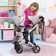 thumbnail image 3 of Bayer: Twin Doll Pram Neo with Adjustable Height Handle and Flexible Sun Covers, Grey Pink with Butterfly Design, Foldable and Space-Saving for Up to 18" Dolls, 3 of 10