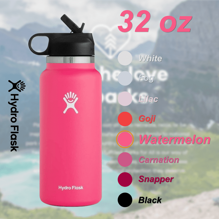 Hydro Flask Water Bottle - Stainless Steel & Vacuum Insulated - Wide Mouth  2.0 with Leak Proof Flex Cap - 32 oz, Watermelon