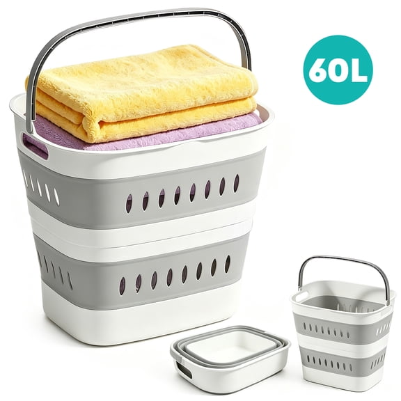 Godance 60 L (16 Gallon) Collapsible Laundry Baskets - Foldable Pop-Up Storage Container/Organizer, Portable Space Saving Laundry Hamper with Comfort Handles, Plastic Laundry Hamper for Dorm Bedroom