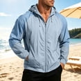 thumbnail image 5 of Men's Color Block Hooded Sun Protection Jacket, Lightweight Breathable Full Zip Up Windbreaker with Zipper Pockets, Casual Outdoor Hiking Travel UV Coat for Men S-3XL, 5 of 8